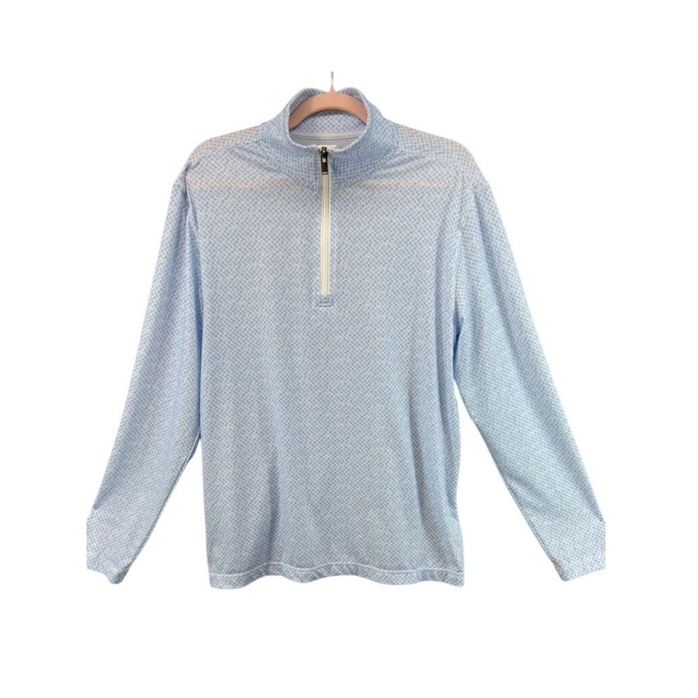 ROWM Quarter Zip Pullover Mens Sz M Blue Geometric Diamond High Neck Golf Preppy